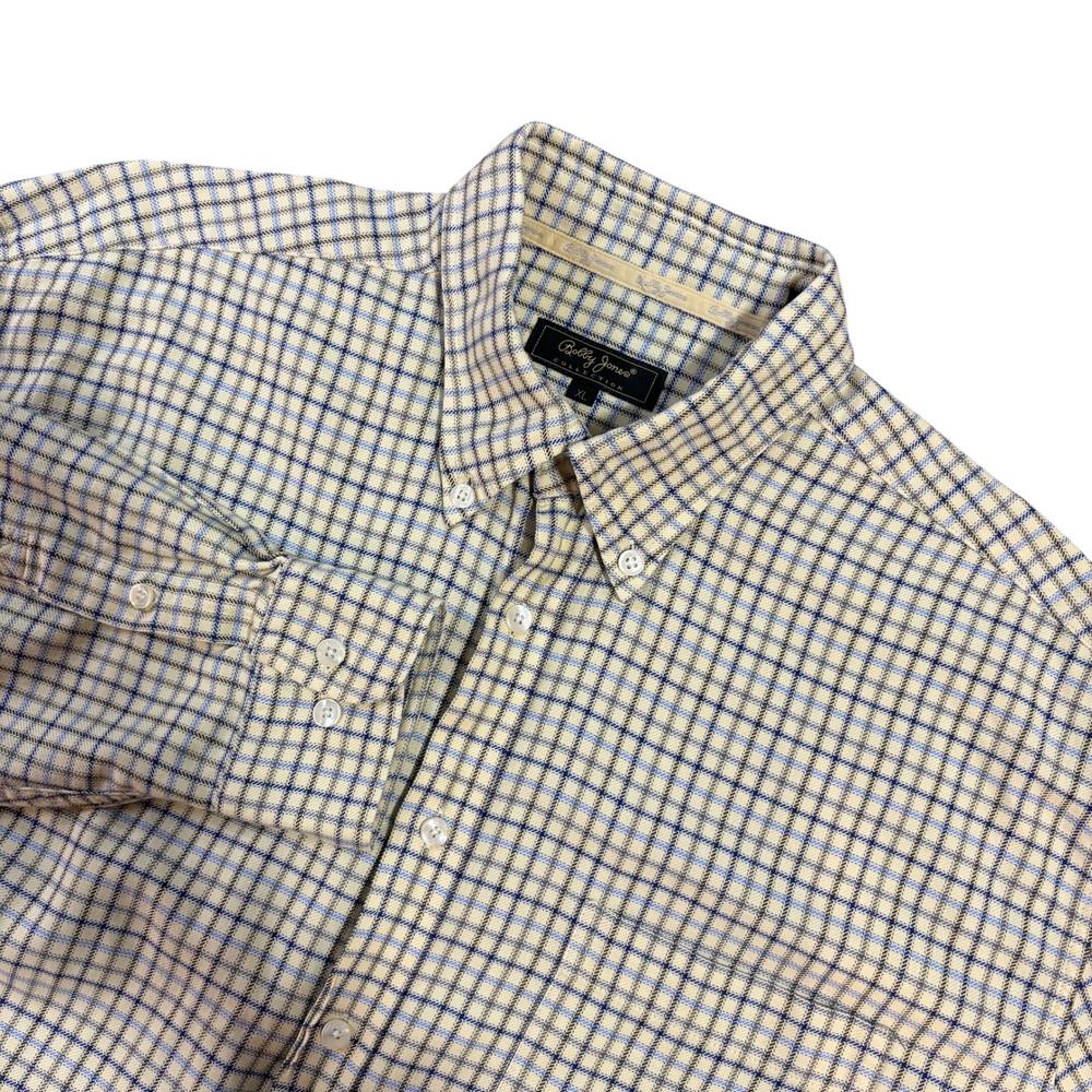 Bobby Jones Collection Mens XL Yellow Blue Plaid Cotton Button Down Shirt L/S‎